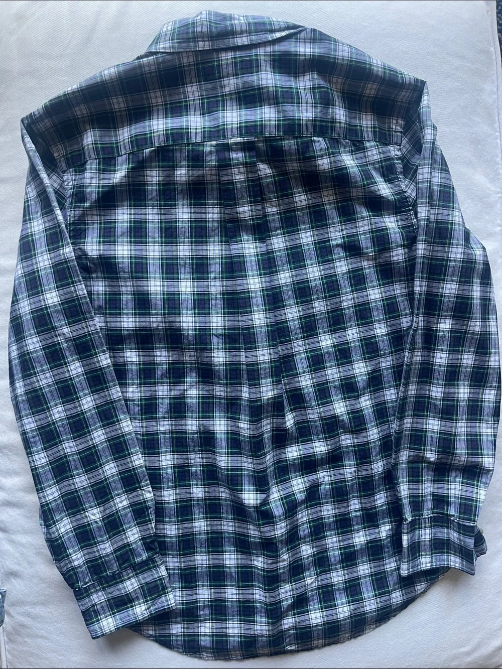 Ralph Lauren Boys Size 10-12 Navy, Green & White Plaid Button-Down Shirt